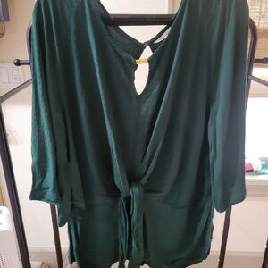 krazy kat Deep Green Tie-Front Tunic Top